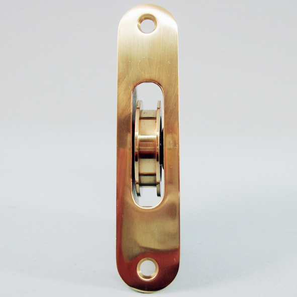 THD270/PB • Polished Brass • Radiused • Sash Pulley With Steel Body and 44mm [1¾] Brass Ball Bearing Pulley